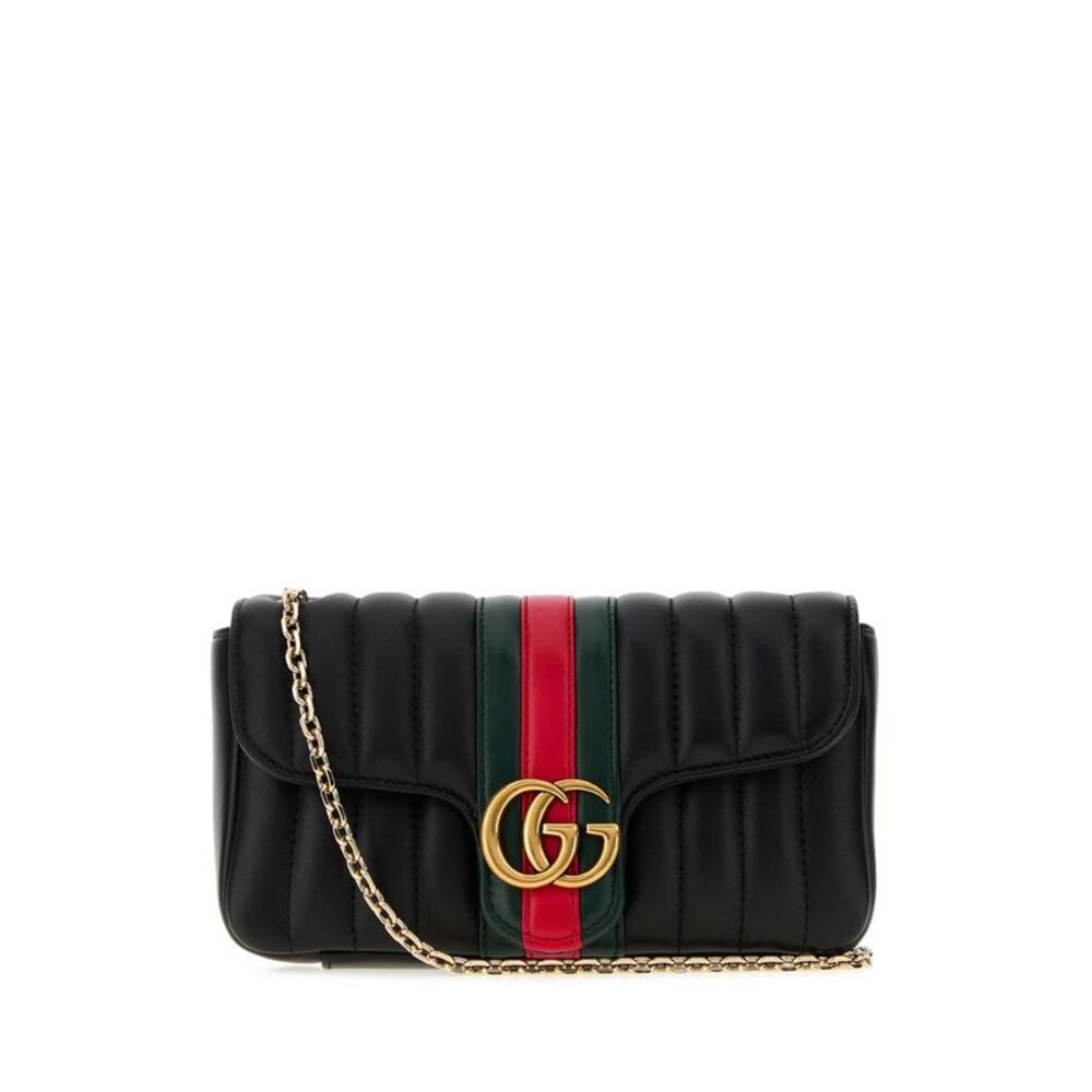 Gucci Women Black Nappa Leather Small Jetset Gg Marmont Crossbody